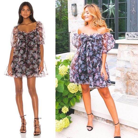 For Love & Lemons Faye Mini Dress Babydoll Multicolored Size Medium - Picture 3 of 14